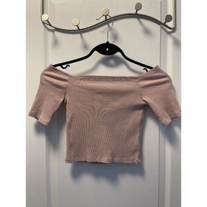 Pink Ribbed Off The Shoulder Top